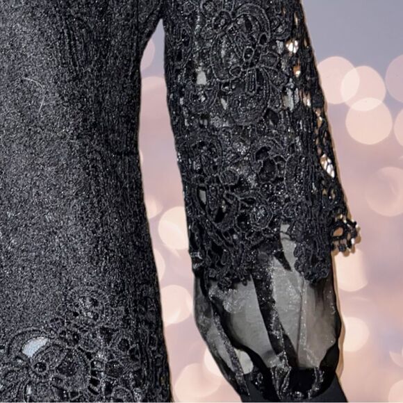 Gorgeous black sheer underneath and black lace overlay formal blouse - Picture 5 of 9